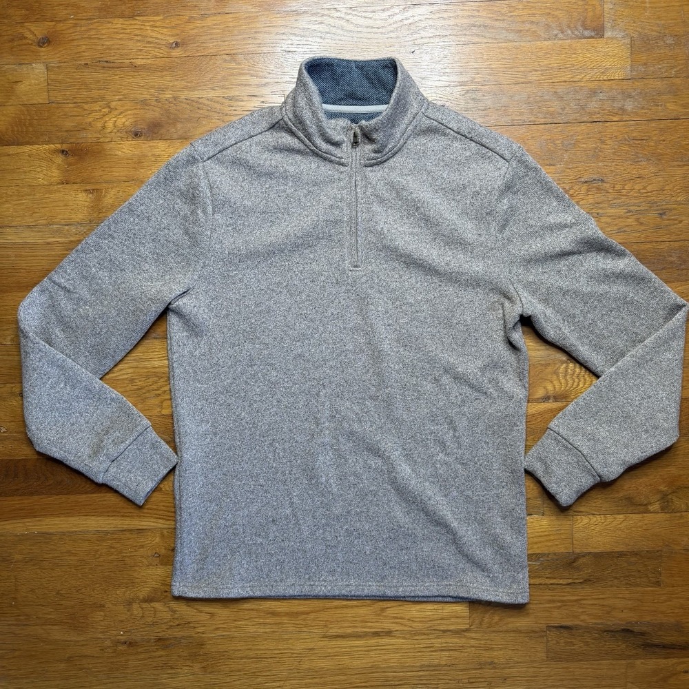 FRYE Men's 1/4 Zip Fleece Lined Sweater Tan Herringbone Trim Preppy Classic Boot